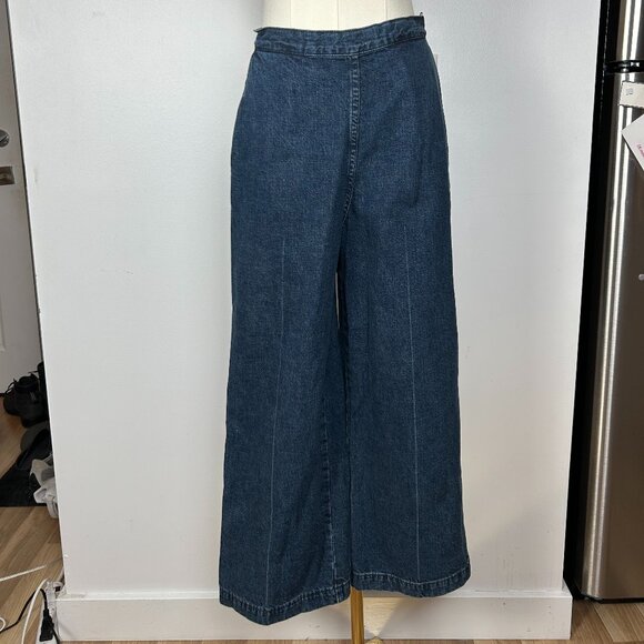 Rachel Comey Women Blue Straight Leg Cut-Off Side Zip Cotton Pull On Jeans 4 - Picture 9 of 9